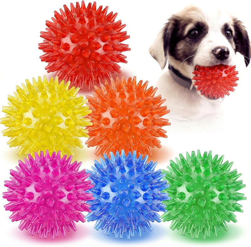 6 Pack Squeaky Spiky Dog Balls, Puppy Chew Toys for Teething - Small