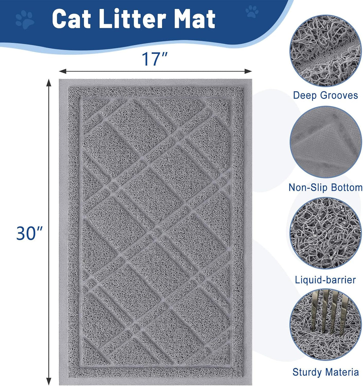 Smiry Cat Litter Box Mat 30x17 - 30x17 / Grey - image 3