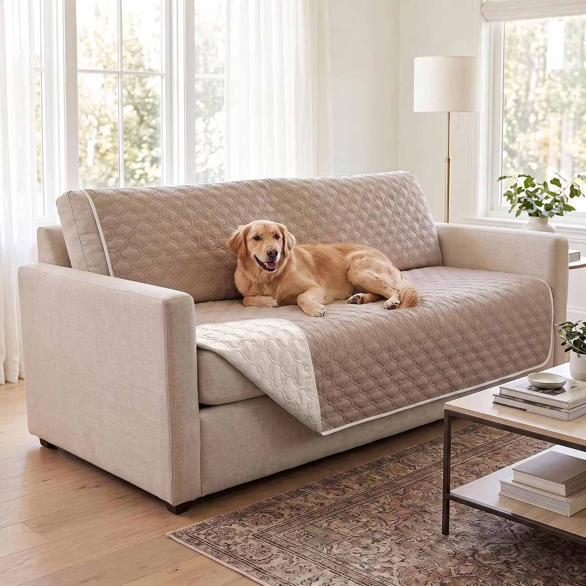 Waterproof Couch Cover, Washable Dog & Pet Furniture Protector - Cream+khaki / 68x82 Inches