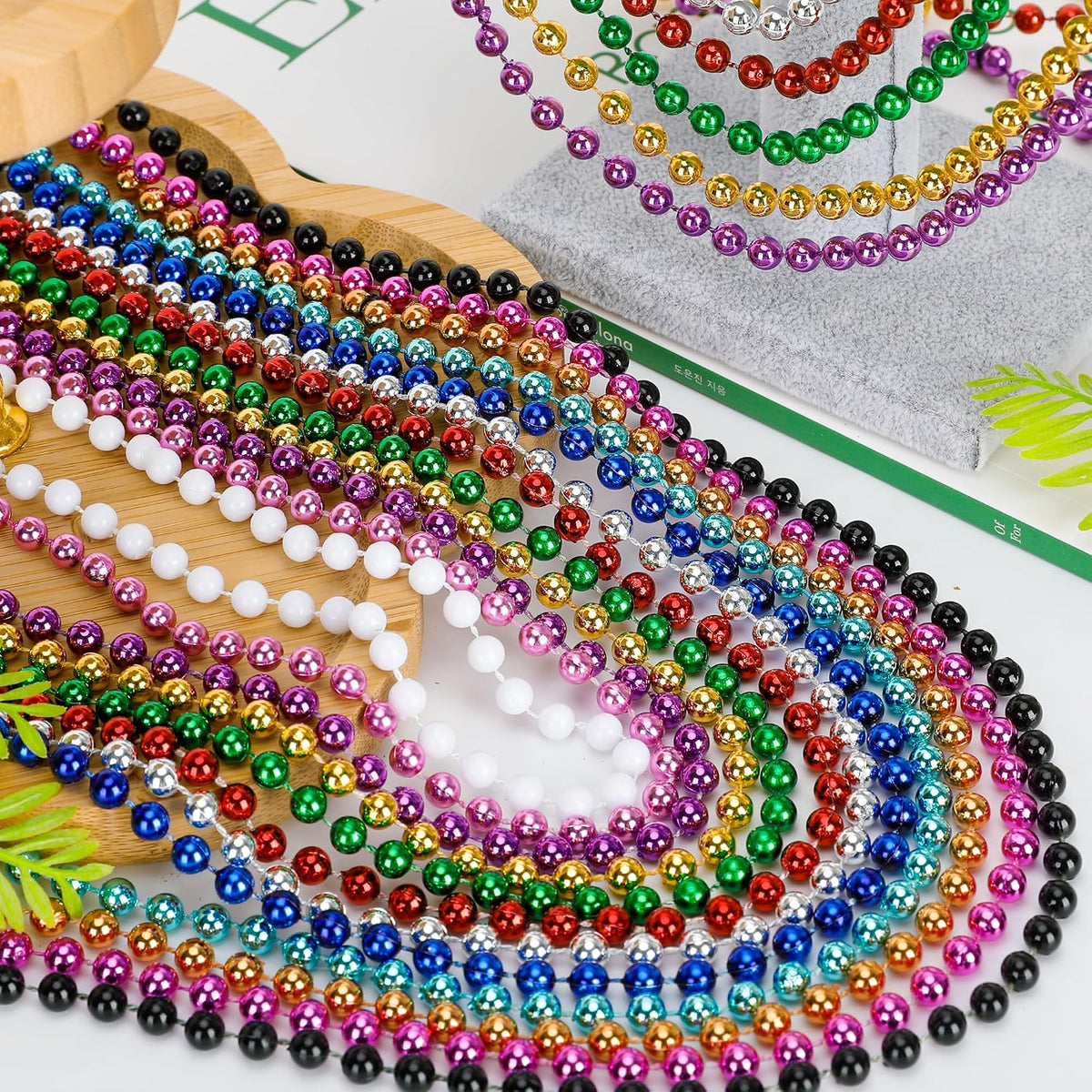 Huskein Bead Necklace, 33" Colorful Mardi Gras Beads Necklaces - 12 Colors / 120 - image 3