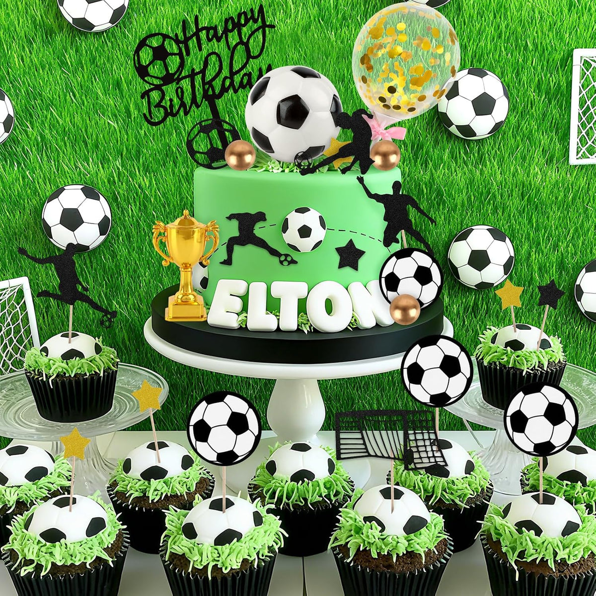 44PCS Halloween Cake Toppers with Spider Bat Castle Pumpkin Skull - Soccer - image 2