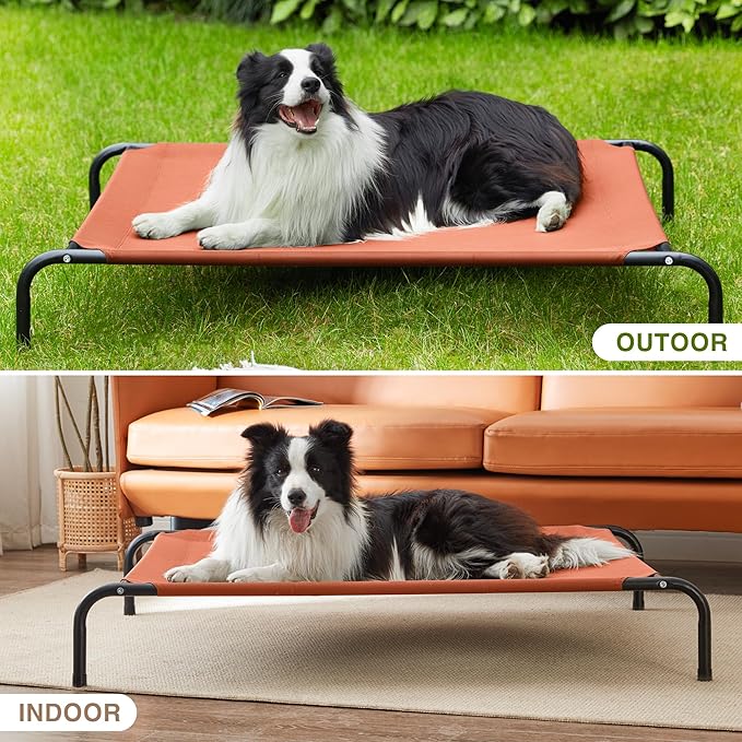 Love's cabin Elevated Cooling Dog Bed for Large Dogs, Portable Indoor & Outdoor Raised Pet Dog Cat Cot, Durable Summer Frame with Breathable Mesh, Terracotta, 48 inches
