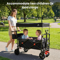 MAIZOA foldable kids wagon stroller for 2 kids with removable canopy and seat belt - view 3