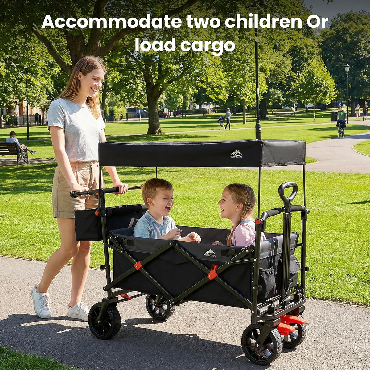 MAIZOA foldable kids wagon stroller for 2 kids with removable canopy and seat belt - view 3