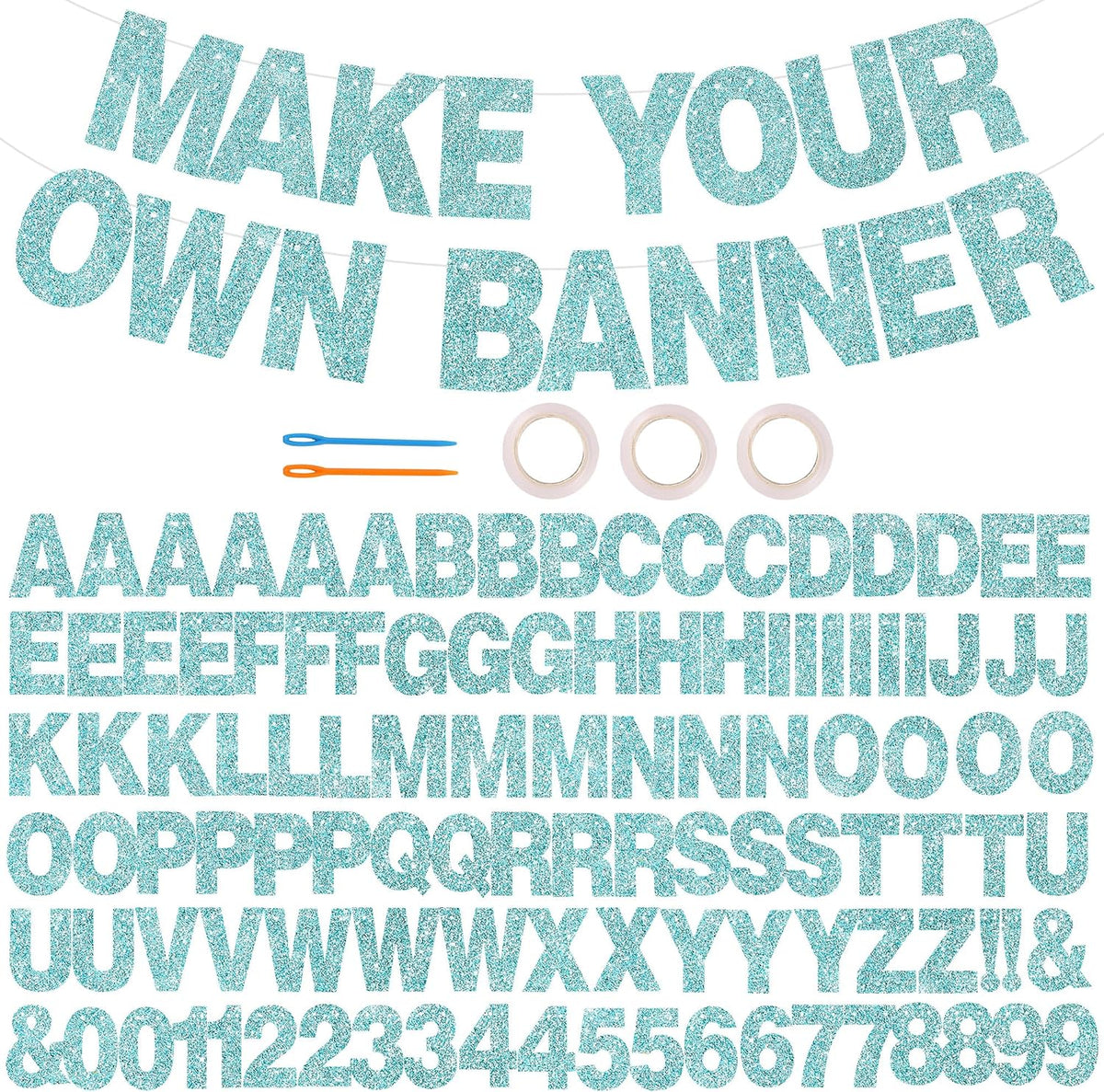 BEISHIDA 116 PCS A-Z DIY Letter Custom Banner Birthday Party Decor – Fun for Kids & Family - Glitter Light Blue