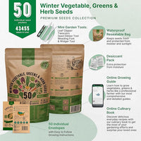 50 Winter Vegetable Garden Seeds Variety Pack - 43,450+ Non-GMO Heirloom Seeds for Outdoors & Indoor Home Gardening, Including Kohlrabi, Lettuce, Radish, Onion, Choy, Spinach, Cauliflower, Collards
