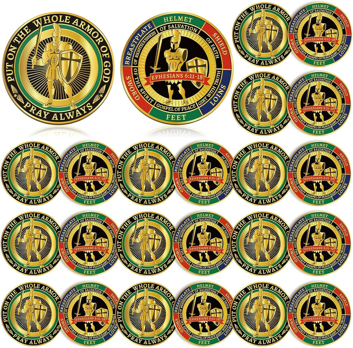 Nosiny 20 Pcs Armor of God Coins Metal Christian Challenge Coins - Retro
