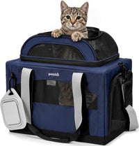 Pecute Cat Carrier, Top Expandable Dog Crate for Travel - Blue