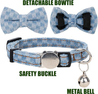 Cat Collar Breakaway Bowtie Safety with Bell Adjustbale Kitten Puppy - O-[2pcs] Denim - image 3