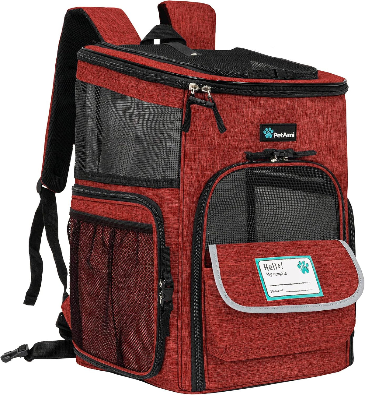 PetAmi Dog Backpack Carrier - Red / 12.5"L x 12.0"W x 16.5"H