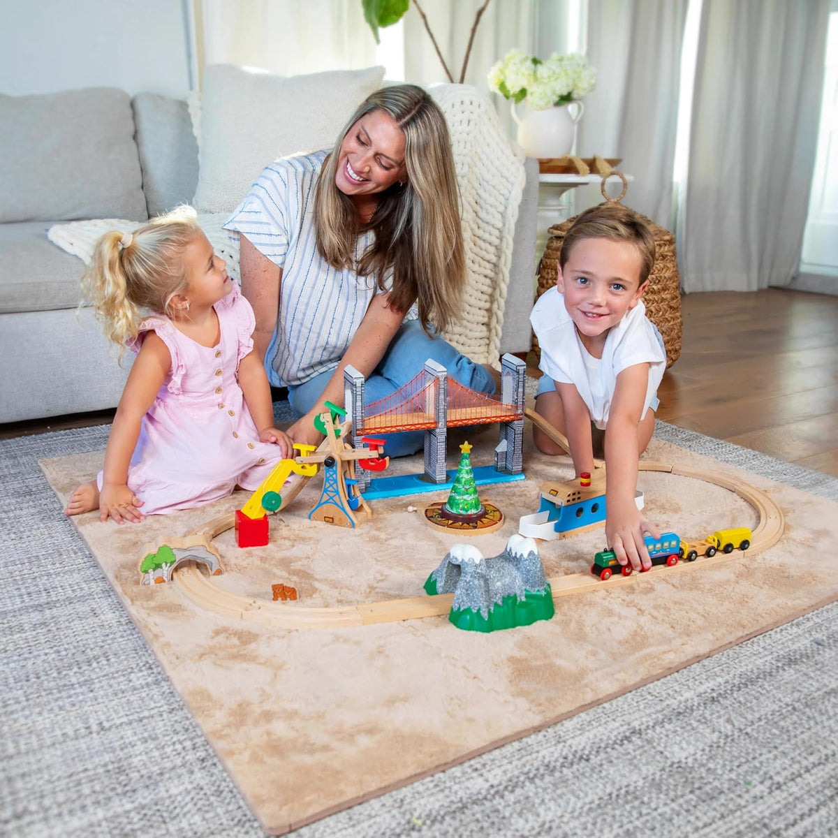 16 Carpet Squares Puzzle Mat 49" x 49" Baby Mat for Floor - Brown - image 3