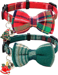 Cat Collar Breakaway Bowtie Safety with Bell Adjustbale Kitten Puppy - P-[2pcs] Xmas Plaid