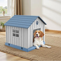 Vixzen 32in Large Outdoor Dog House,Durable Water Resistant Resin Dog House,Doghouse for Small to Large Dogs Indoor or Outside,with Air Vent and Elevated Floor,Blue