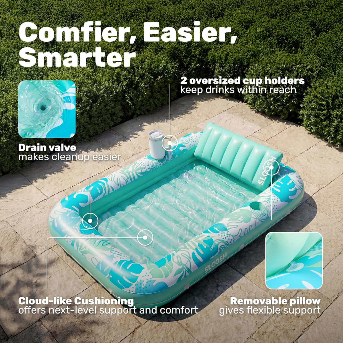 SLOOSH Inflatable Tanning Pool Lounger Float - Cyan White / X-Large - image 4
