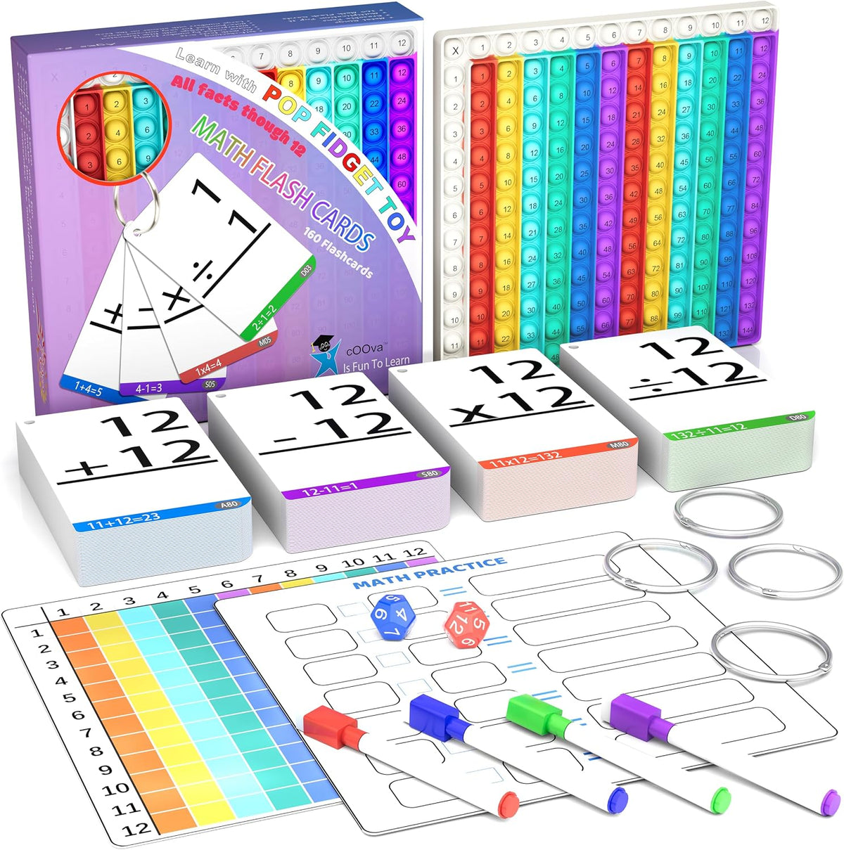COOVA Multiplication Chart Pop It, Multiplication Game Board - Math Flash Cards