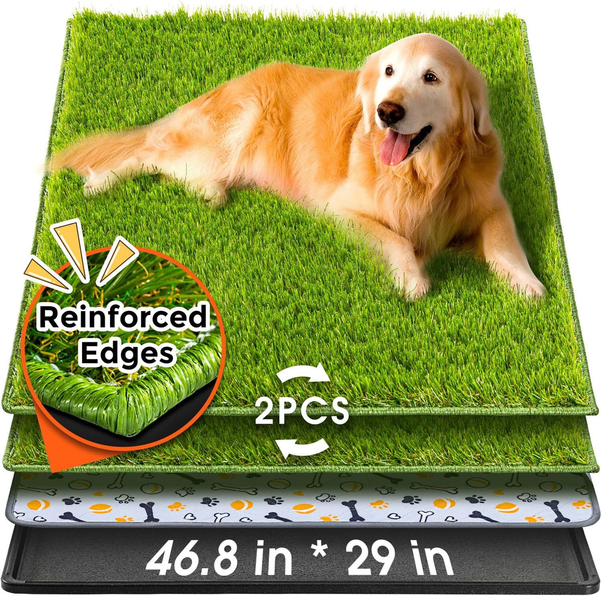 Hompet Dog Grass Pad with Tray Large, 35"x22.5" - Black / 46.8 x 29"