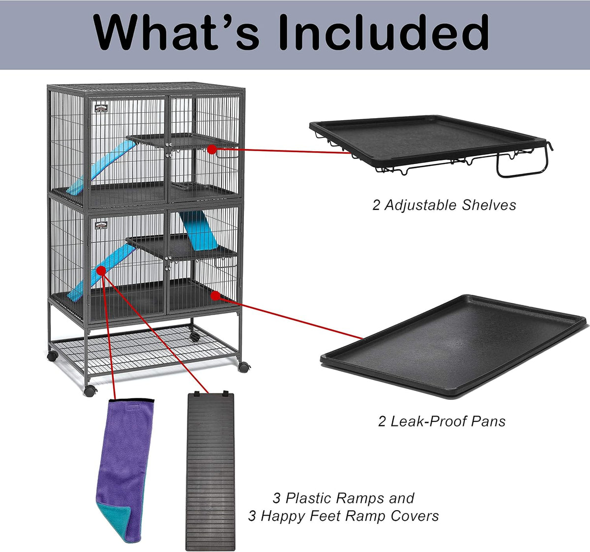 Critter Nation by MidWest Double Unit Small Animal Cage – Essentials for Small Pets - Black: 1 Inch Wire Spacing: Ferret Nation / Add-On Unit - image 4