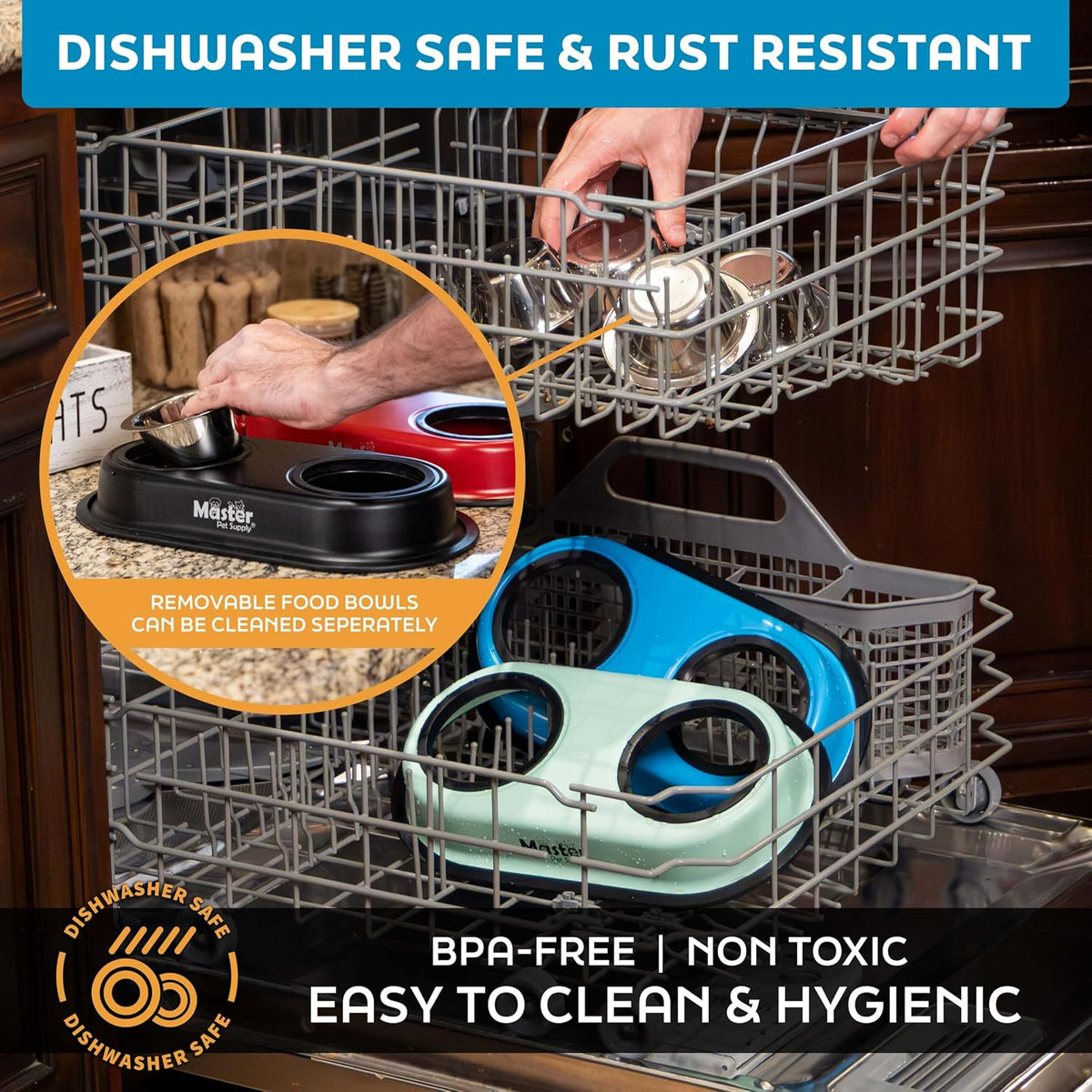 Master Pet Supply Double Dog Bowls Set with Elevated Base Black Velvet – Essentials for Dogs - Glacier Blue - image 4