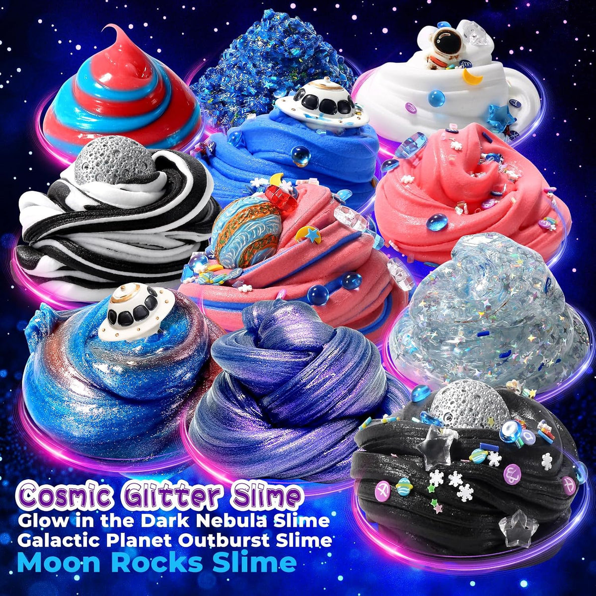 LPFEZRS mini galaxy slime kit with glitter add-ins and glow in the dark stickers - view 6