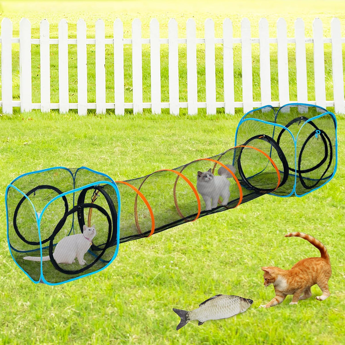 Cat Play Tunnel + Cube for Indoor and Outdoor, Cat Playpen - 3pcs Run tunnel with 2Cube