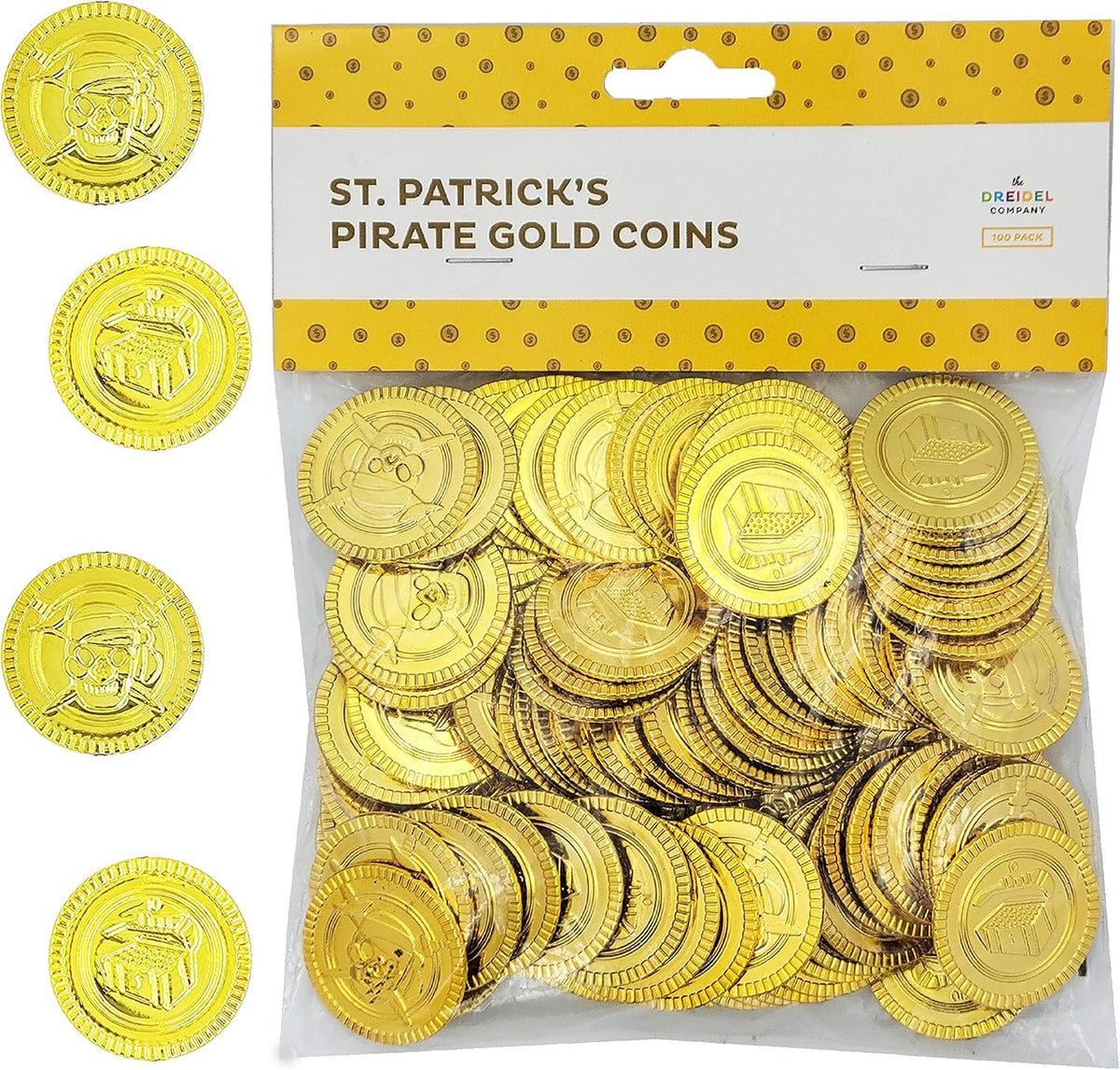 The Dreidel Company plastic gold coins, 50 pack of pirate doubloons for party favors - view 4