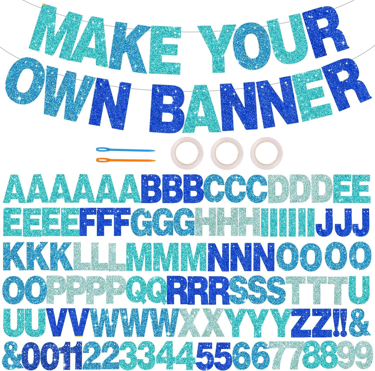 BEISHIDA 116 PCS A-Z DIY Letter Custom Banner Birthday Party Decor – Fun for Kids & Family - Glitter Blue Mix