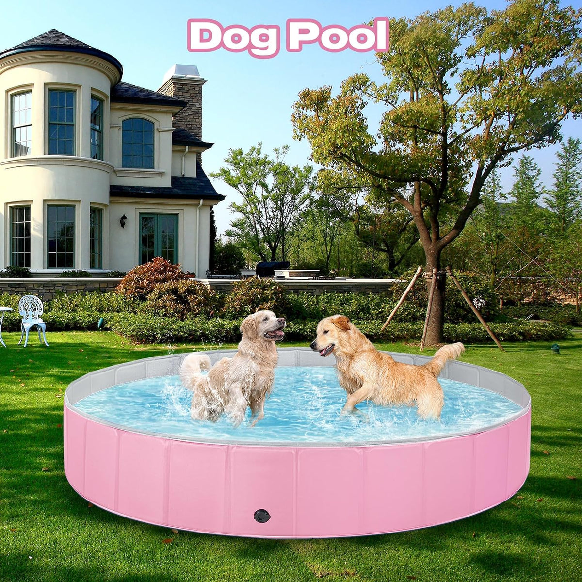 Jecoo Dog Pool for Large Dogs Kiddie Pool Hard Plastic Foldable Dog - Pink / L-55" x 12" - image 2