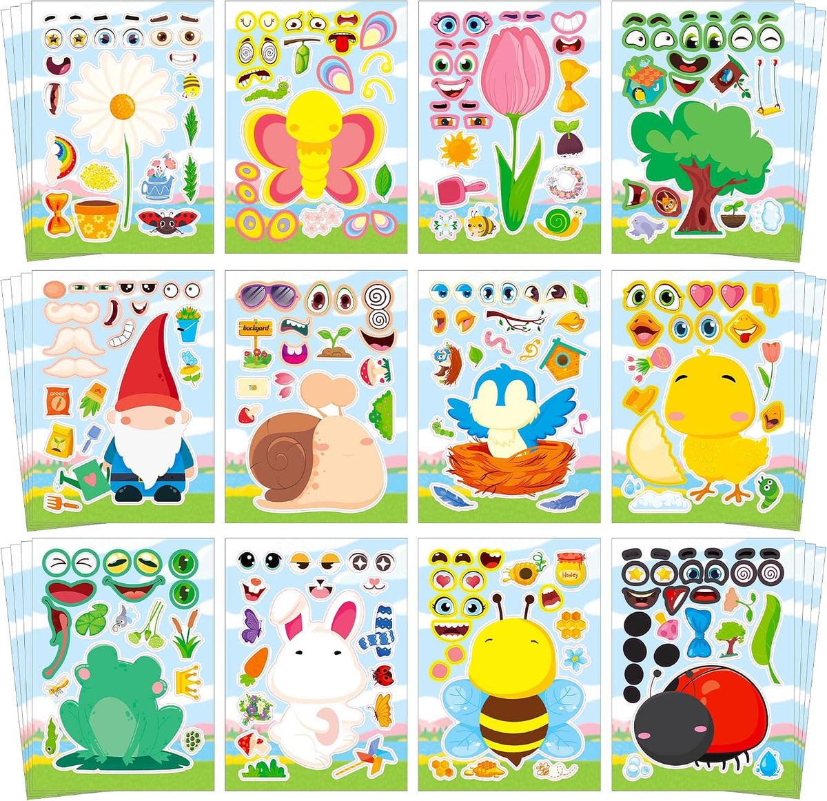 48 Fall Make-a-Face Sticker Sheets for Kids - Spring Garden