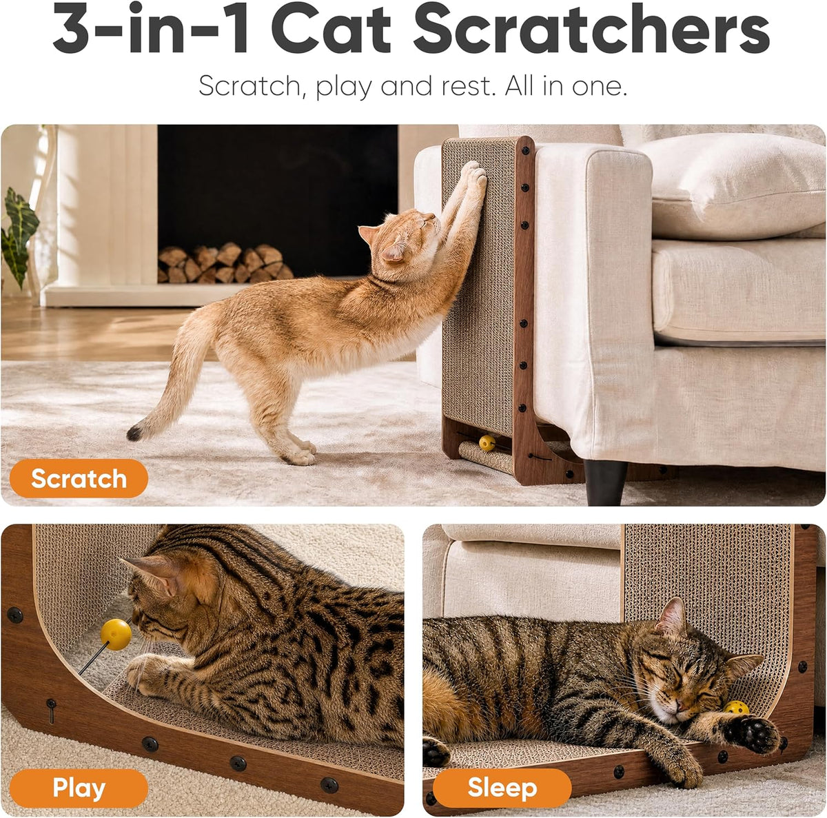 FUKUMARU Cat Scratcher, 26.8 Inch L Shaped Cat Scratch Pad for Indoor Cats – Essentials for Cats - 2 Pack 25 in Walnut Color - image 3