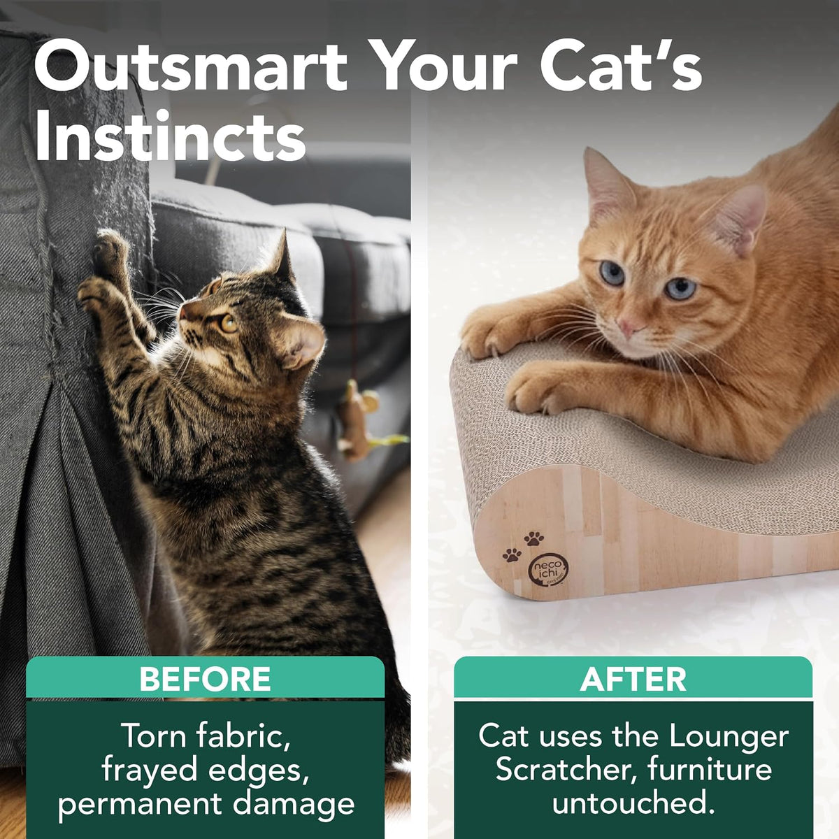 Necoichi Cardboard Cat Scratcher Bed for Indoor Cats - Regular / Oak - image 3