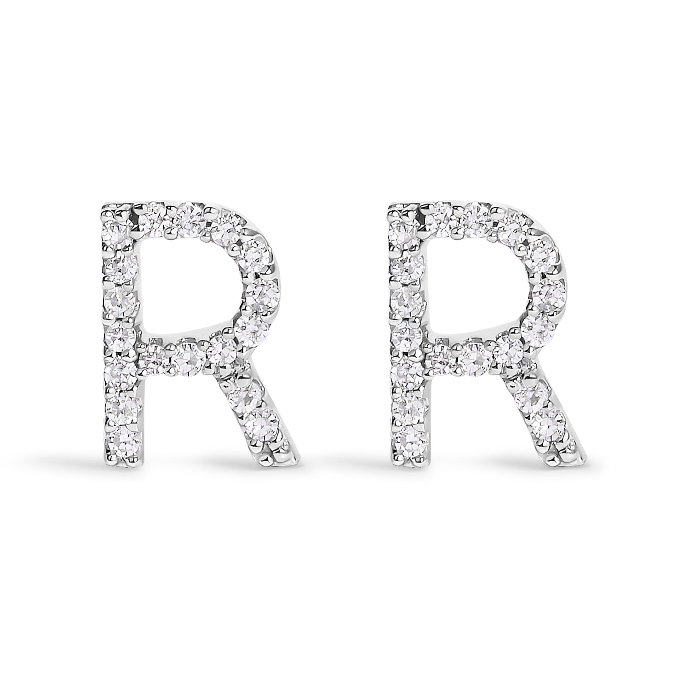 10K White Gold 1/10 Cttw Diamond Initial â€œAâ€ Stud Earring