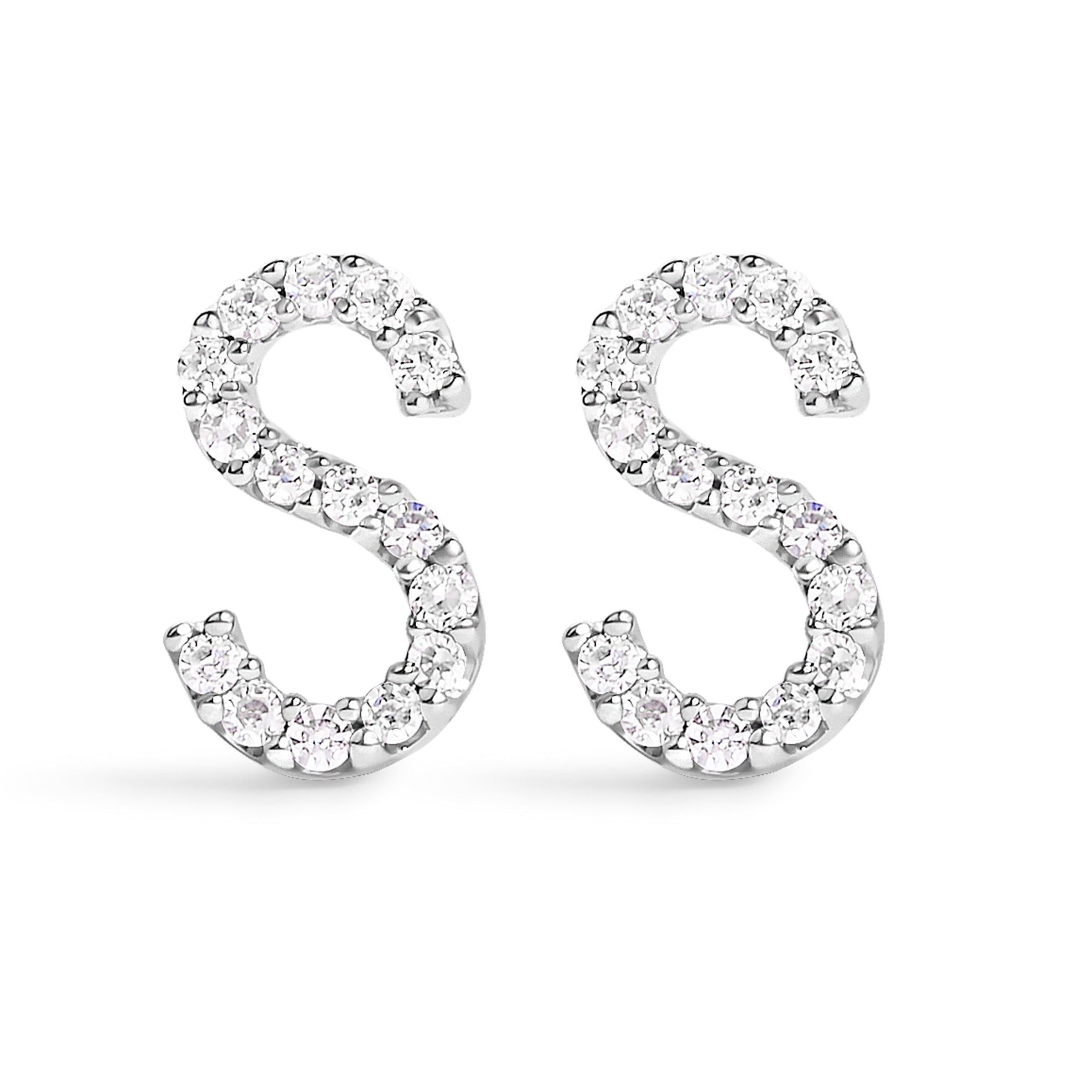 10K White Gold 1/10 Cttw Diamond Initial â€œAâ€ Stud Earring