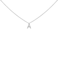 10K White Gold Diamond Accent "A" Block Initial Pendant Necklace