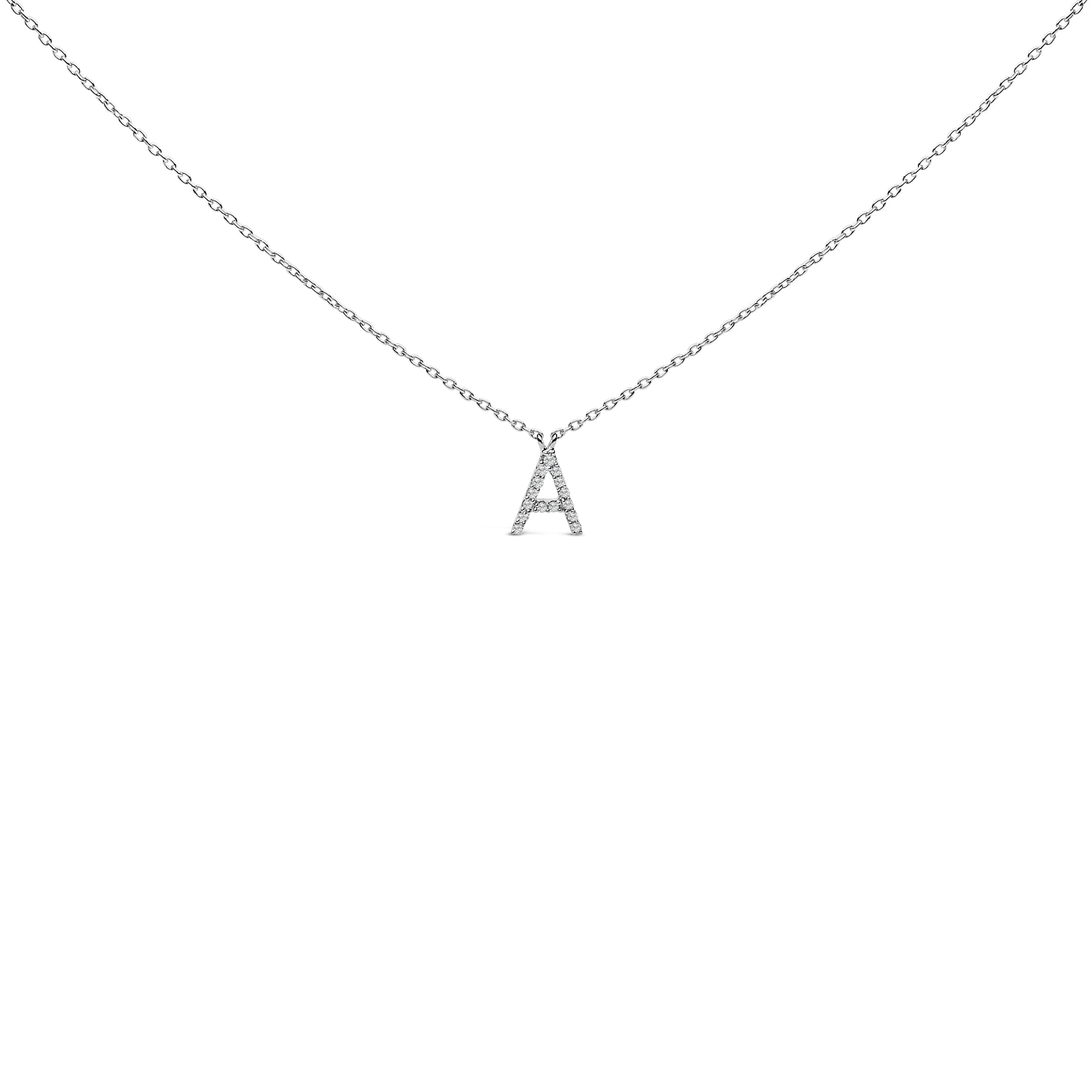 10K White Gold Diamond Accent "A" Block Initial Pendant Necklace