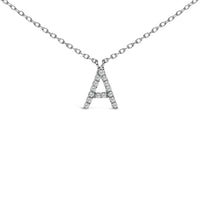 10K White Gold Diamond Accent "A" Block Initial Pendant Necklace