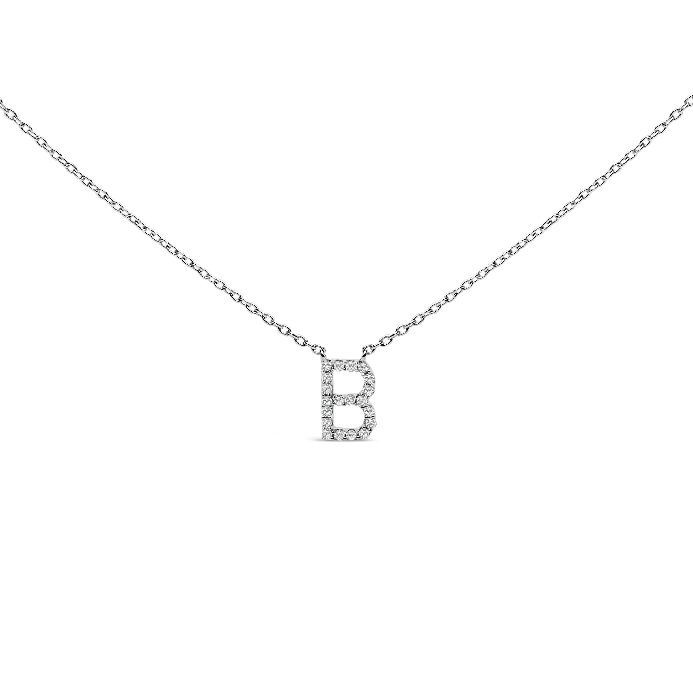 10K White Gold Diamond Accent "A" Block Initial Pendant Necklace
