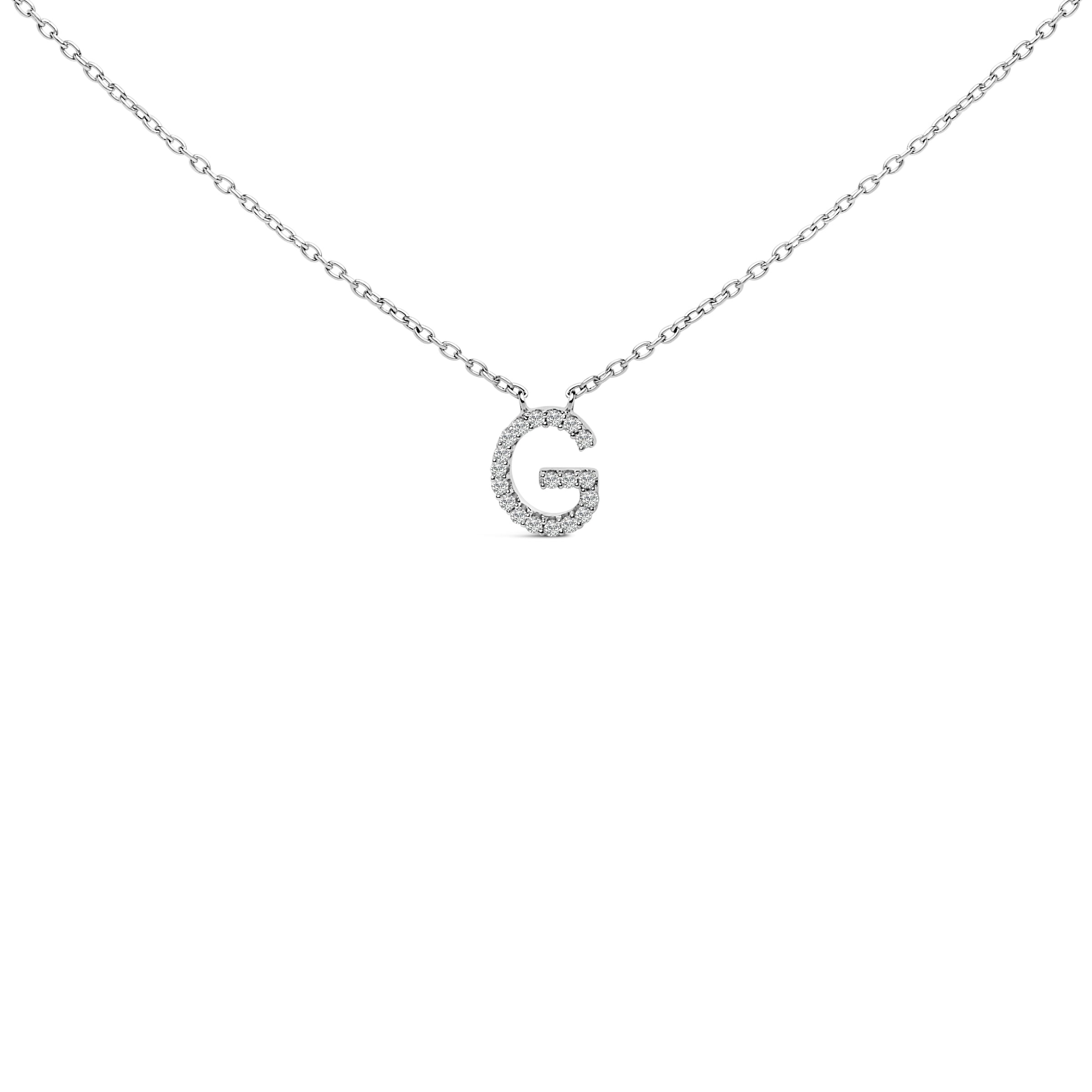 10K White Gold Diamond Accent "A" Block Initial Pendant Necklace