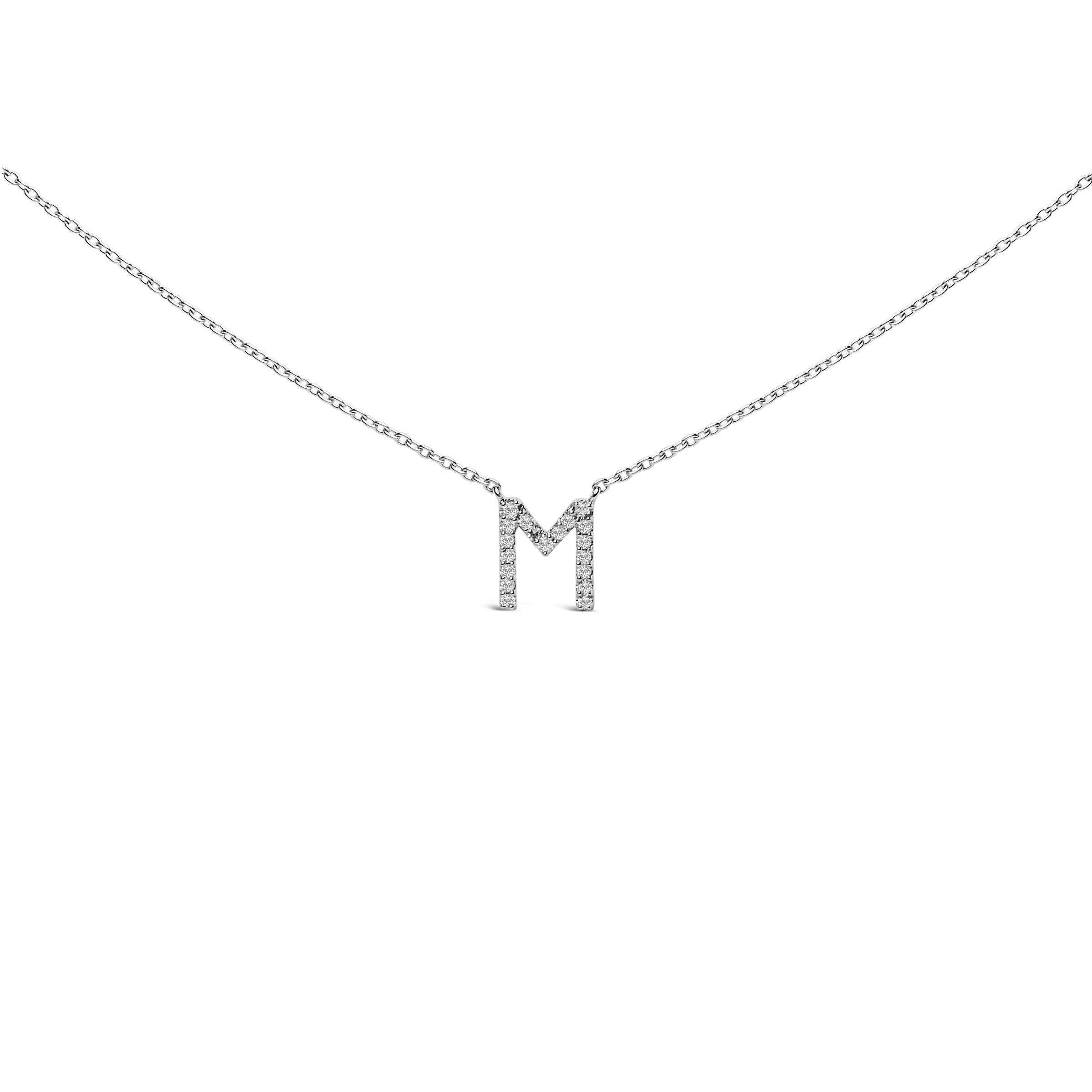 10K White Gold Diamond Accent "A" Block Initial Pendant Necklace