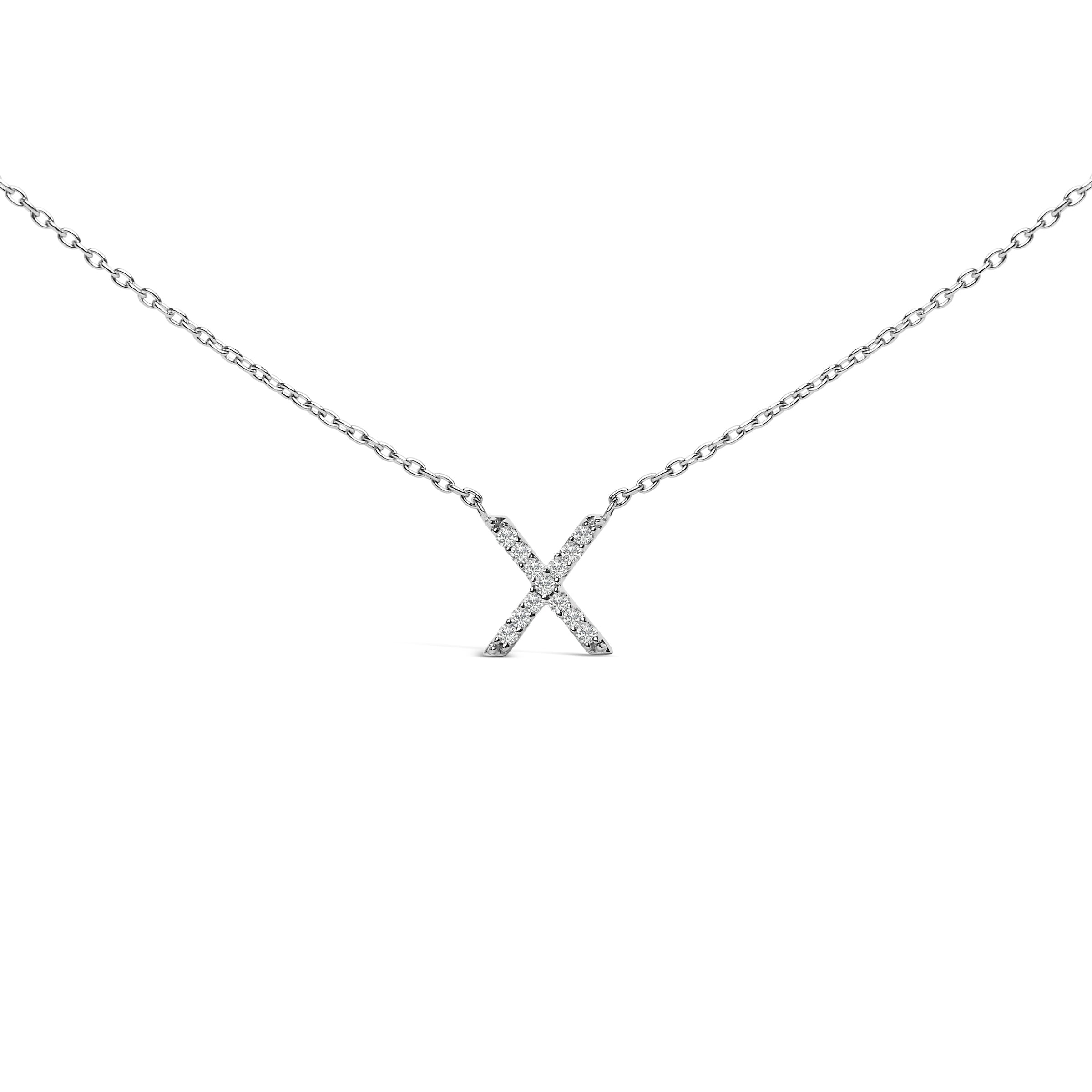 10K White Gold Diamond Accent "A" Block Initial Pendant Necklace