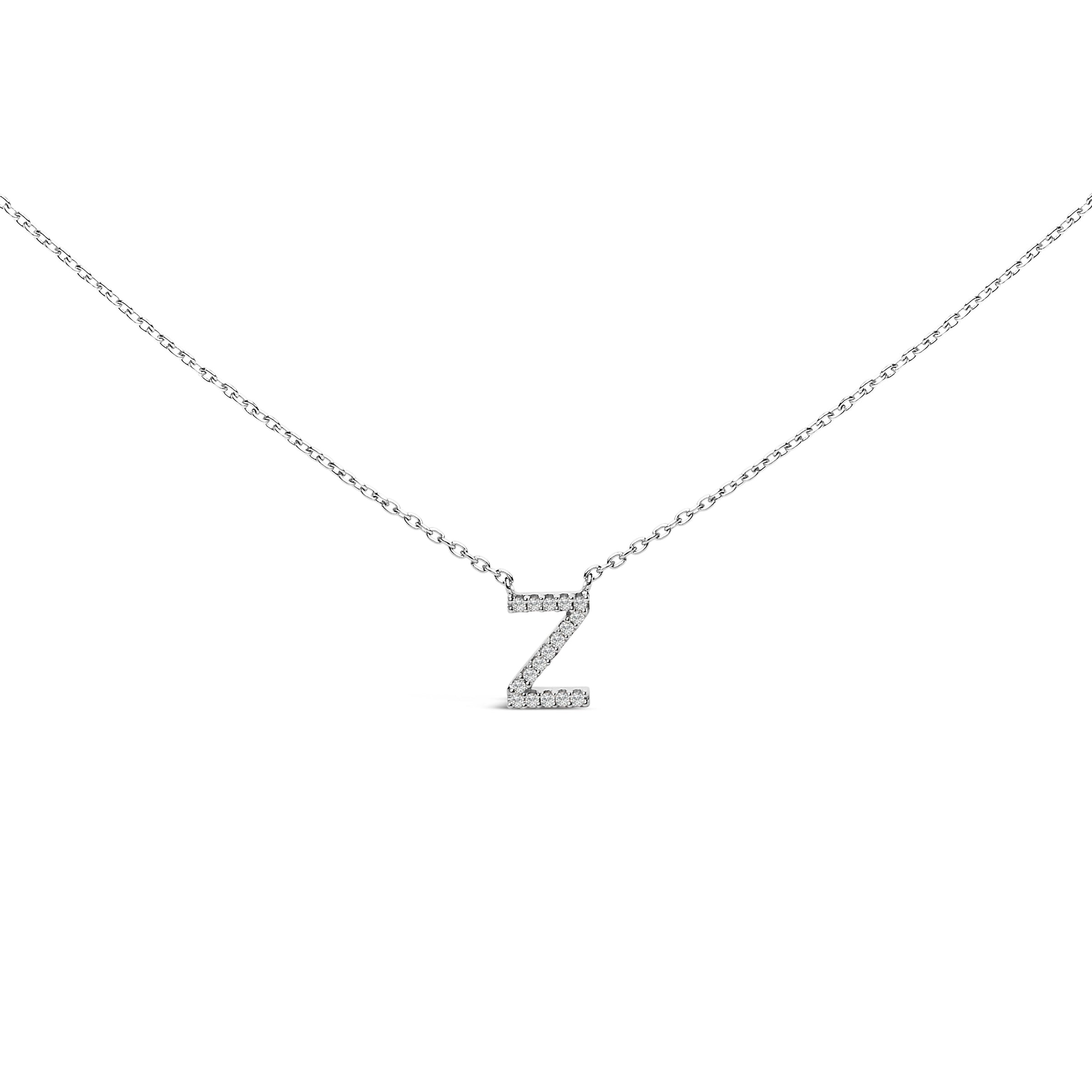10K White Gold Diamond Accent "A" Block Initial Pendant Necklace
