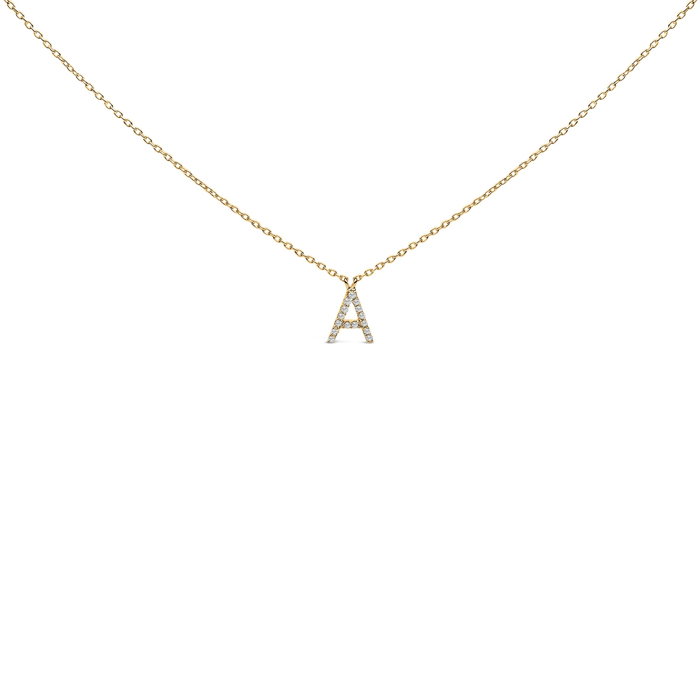 10K White Gold Diamond Accent "A" Block Initial Pendant Necklace