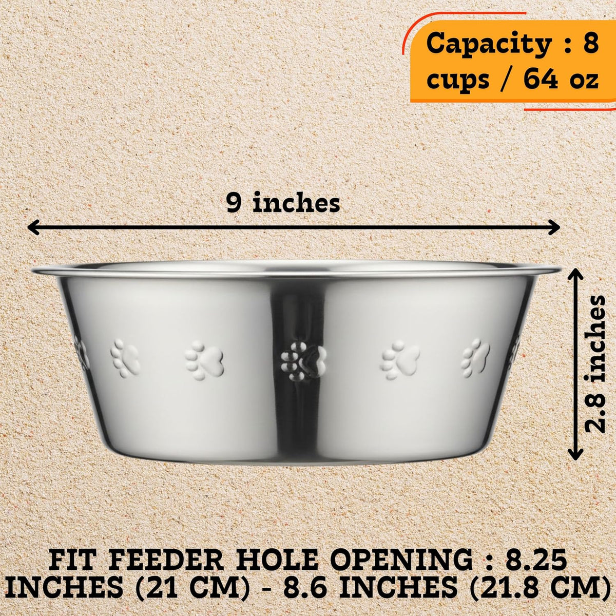 Pet Feeder Stainless Steel Dog Bowls Replacement 8" Diameter 2-Pack – Essentials for Dogs - 8 cup (Embossed) / Double Pack - image 2