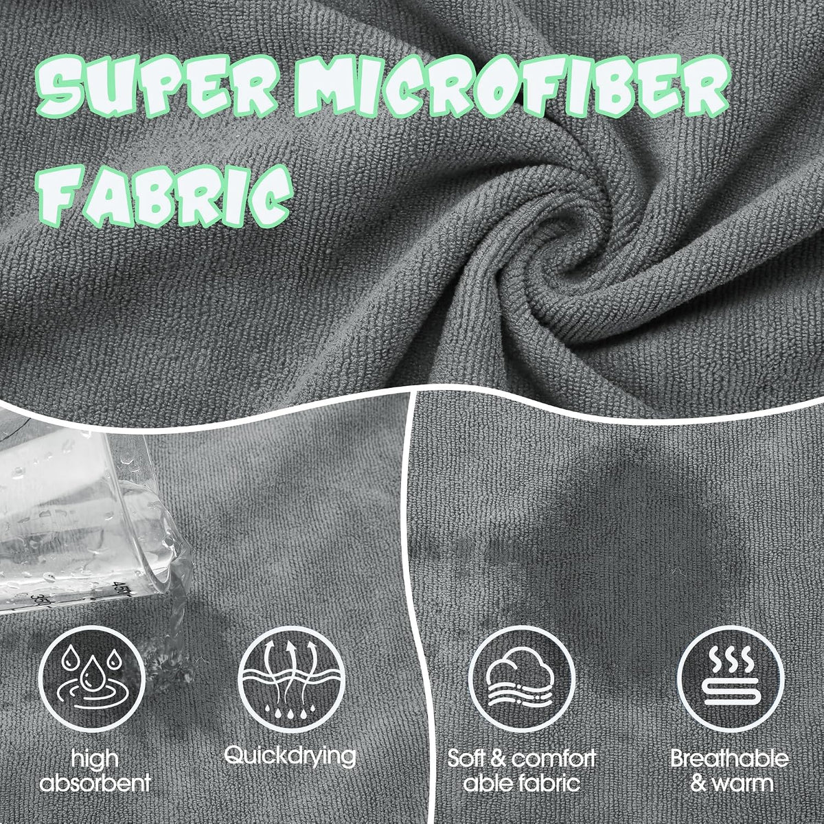 Super Absorbent Dog Bathrobe - Grey, Green edging / Medium - image 2