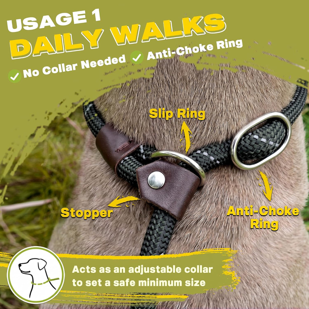 Fida Durable Slip Lead Dog Leash - Large (1/2" x 6 ft) / Black - image 4