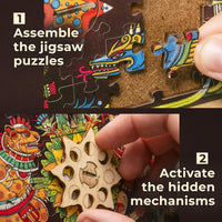 iDventure CluePuzzle Pyramid of the Sun 3D birch wood puzzle box with Aztec design - view 11