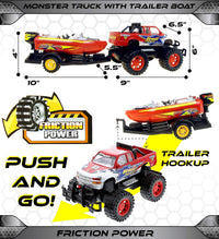 Mozlly Set of Friction-Powered Monster Truck with Boat Trailer Toy - image 2
