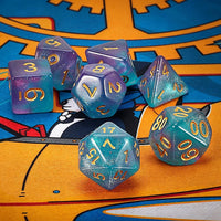 QMAY DND Dice Set - 7Pcs Blue Mix White Polyhedral Dice with Black Dice Bag – Fun for Kids & Family - Purple Light Blue Glitter - image 2
