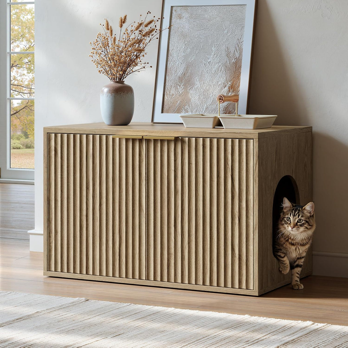 Evermagin 31.5" Cat Litter Box Enclosure Furniture – Essentials for Cats - Oak