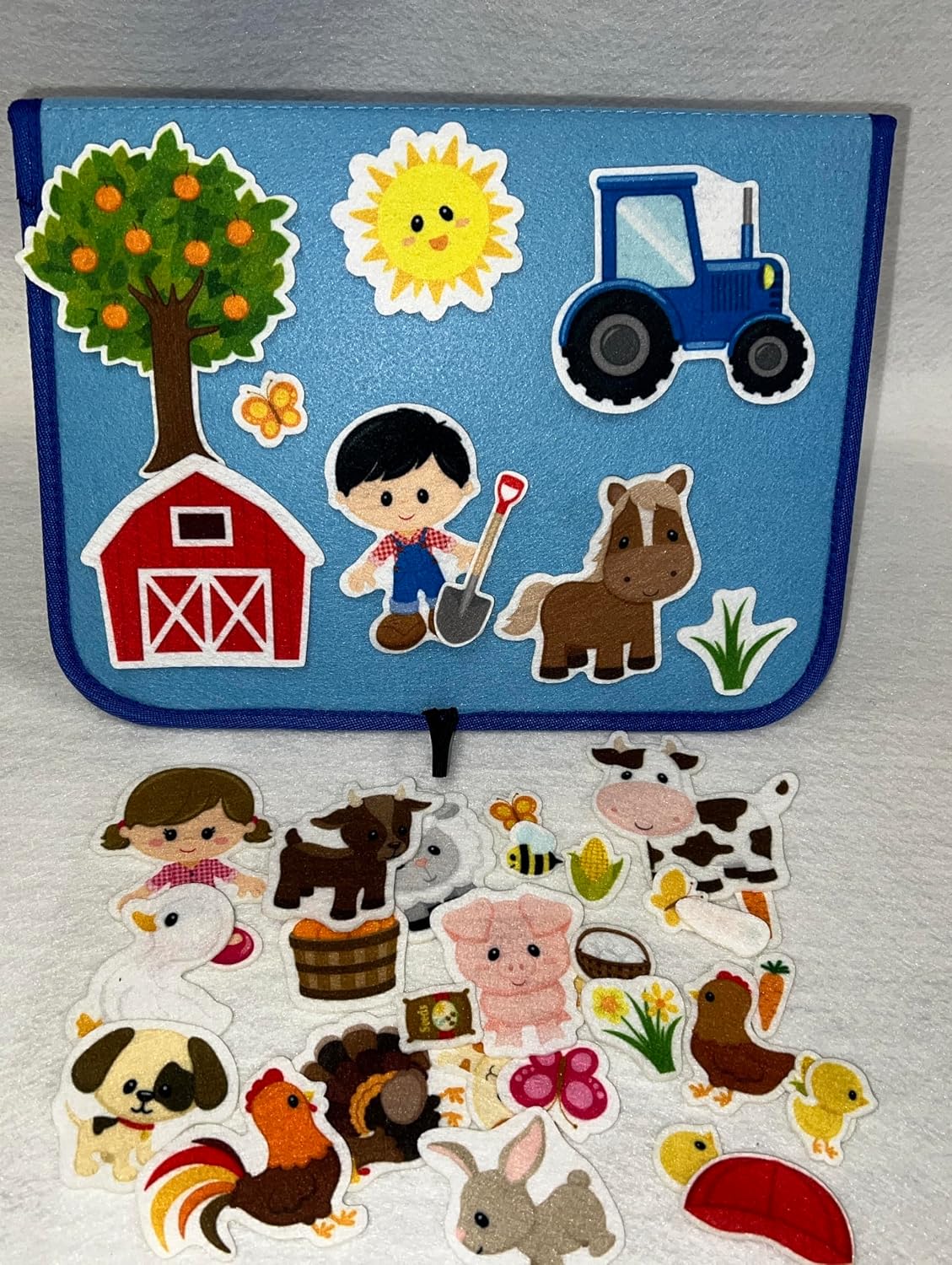Story Time Felts Mini Farm felt board set with barn, tree, boy and farm animal felt figures - view 5