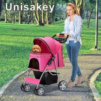 Unisakey Foldable 4-Wheel Pet Stroller for Dogs Cats 10-33lbs - Pink - image 3
